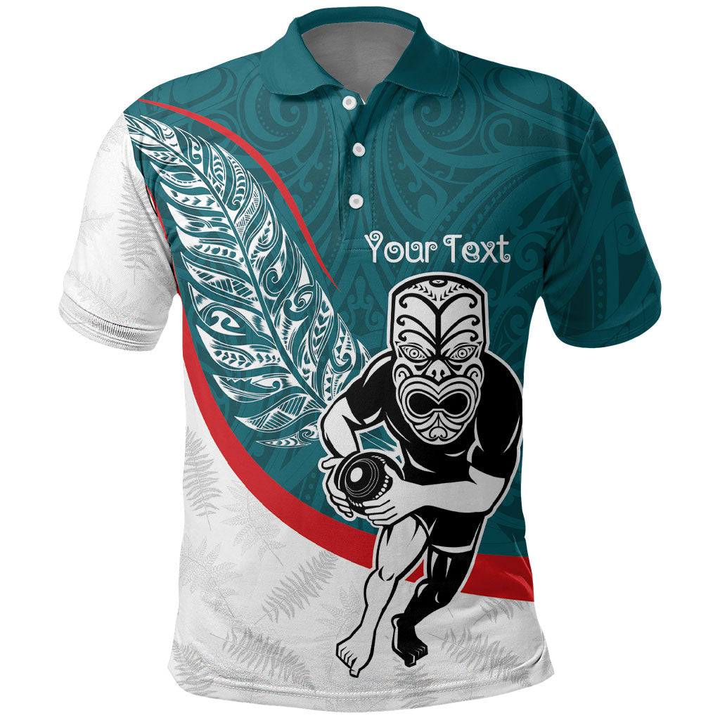 Personalised Aotearoa Lawn Bowls Polo Shirt Maori Warrior and Silver Fern Sporty Style Teal