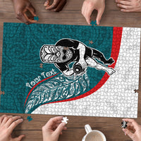 Personalised Aotearoa Lawn Bowls Puzzle Maori Warrior and Silver Fern Sporty Style Teal LT03 - Polynesian Pride