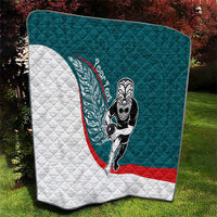 Personalised Aotearoa Lawn Bowls Quilt Maori Warrior and Silver Fern Sporty Style Teal LT03 - Polynesian Pride