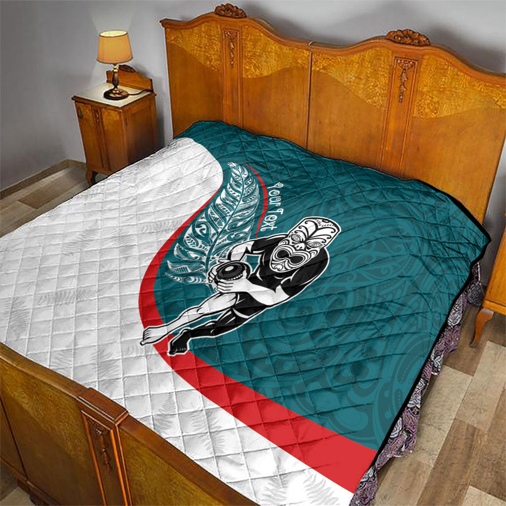 Personalised Aotearoa Lawn Bowls Quilt Maori Warrior and Silver Fern Sporty Style Teal LT03 - Polynesian Pride