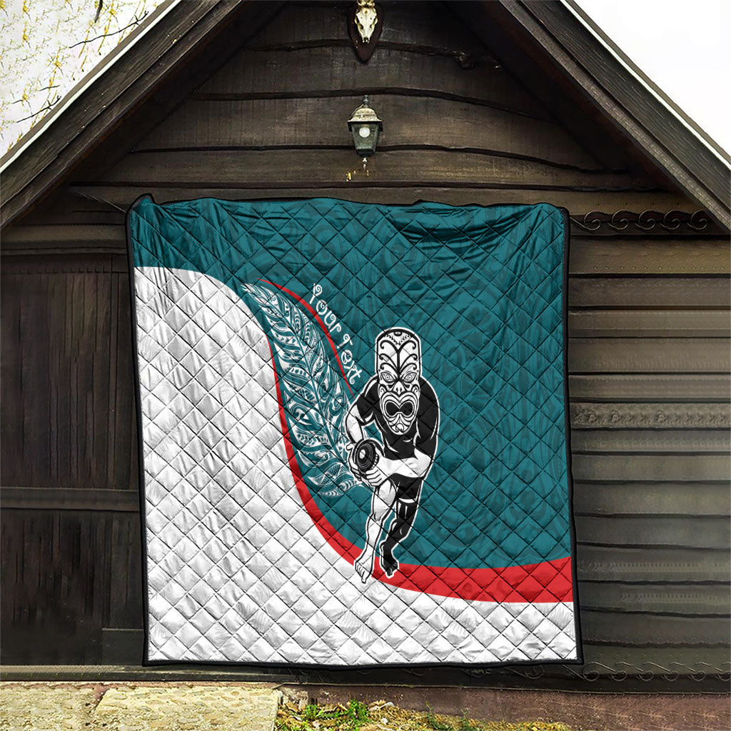 Personalised Aotearoa Lawn Bowls Quilt Maori Warrior and Silver Fern Sporty Style Teal LT03 - Polynesian Pride