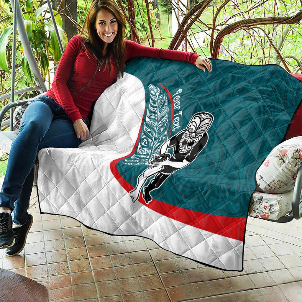 Personalised Aotearoa Lawn Bowls Quilt Maori Warrior and Silver Fern Sporty Style Teal LT03 - Polynesian Pride