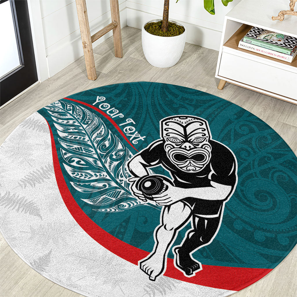 Personalised Aotearoa Lawn Bowls Round Carpet Maori Warrior and Silver Fern Sporty Style Teal LT03 Teal - Polynesian Pride