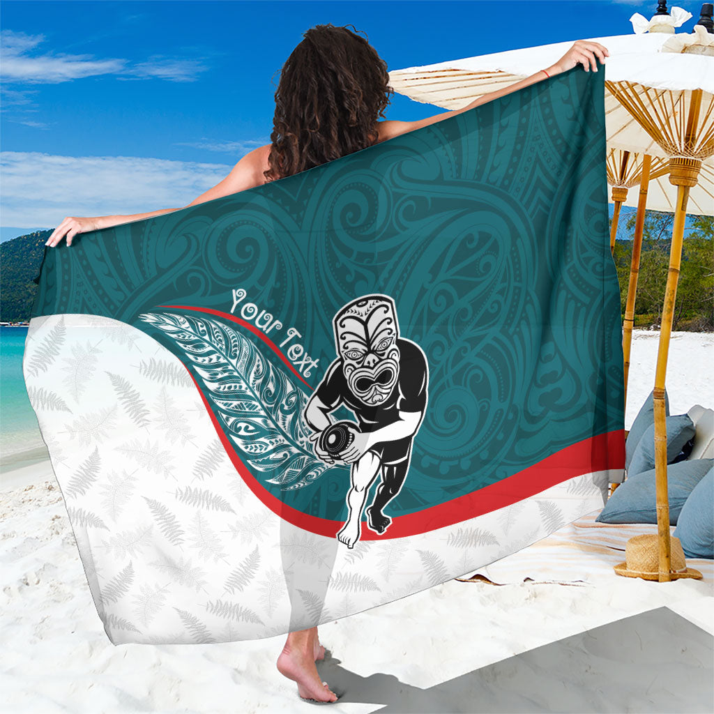 Personalised Aotearoa Lawn Bowls Sarong Maori Warrior and Silver Fern Sporty Style Teal LT03 One Size 44 x 66 inches Teal - Polynesian Pride