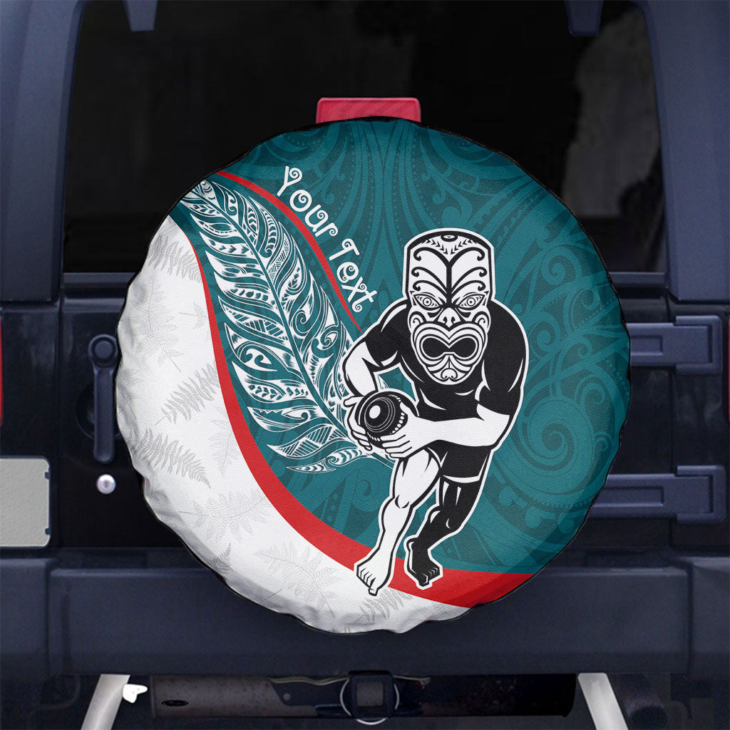 Personalised Aotearoa Lawn Bowls Spare Tire Cover Maori Warrior and Silver Fern Sporty Style Teal