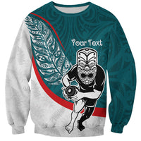 Personalised Aotearoa Lawn Bowls Sweatshirt Maori Warrior and Silver Fern Sporty Style Teal LT03 Unisex Teal - Polynesian Pride