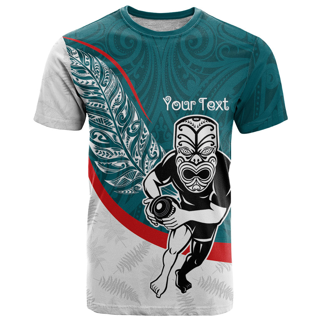 Personalised Aotearoa Lawn Bowls T Shirt Maori Warrior and Silver Fern Sporty Style Teal LT03 Teal - Polynesian Pride