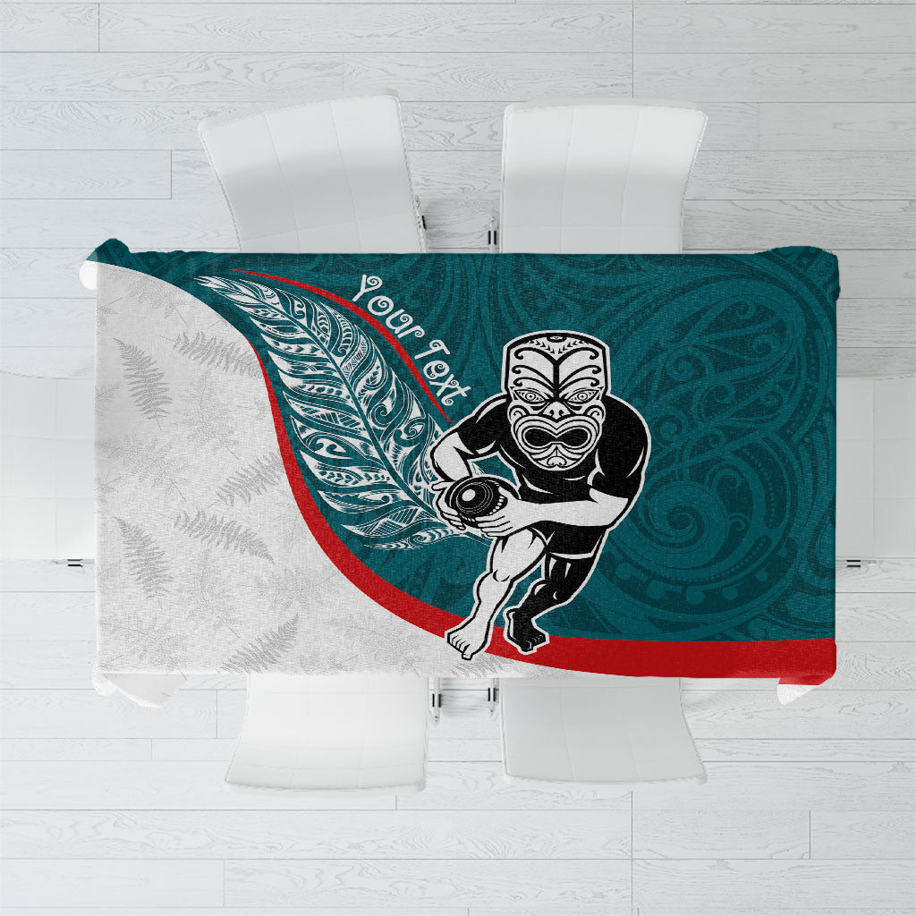 Personalised Aotearoa Lawn Bowls Tablecloth Maori Warrior and Silver Fern Sporty Style Teal LT03 Teal - Polynesian Pride