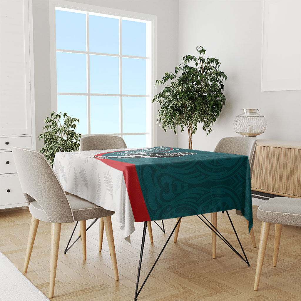 Personalised Aotearoa Lawn Bowls Tablecloth Maori Warrior and Silver Fern Sporty Style Teal LT03 - Polynesian Pride