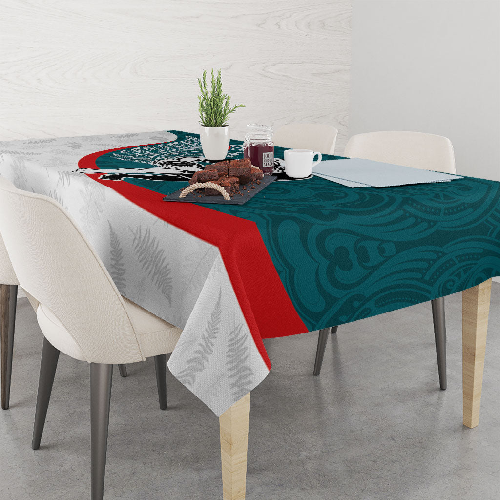 Personalised Aotearoa Lawn Bowls Tablecloth Maori Warrior and Silver Fern Sporty Style Teal LT03 - Polynesian Pride