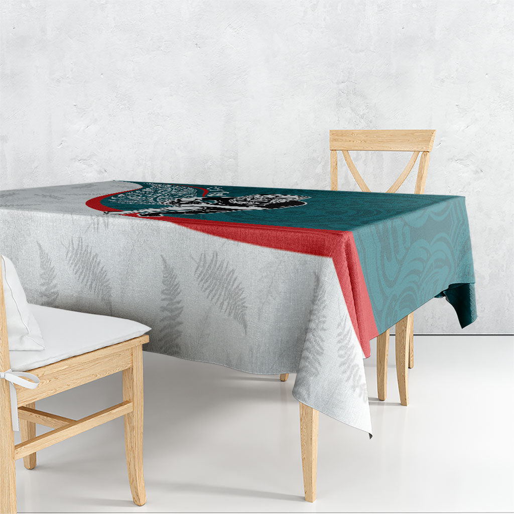 Personalised Aotearoa Lawn Bowls Tablecloth Maori Warrior and Silver Fern Sporty Style Teal LT03 - Polynesian Pride