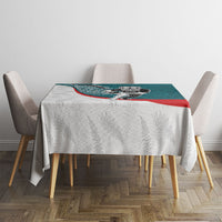 Personalised Aotearoa Lawn Bowls Tablecloth Maori Warrior and Silver Fern Sporty Style Teal LT03 - Polynesian Pride