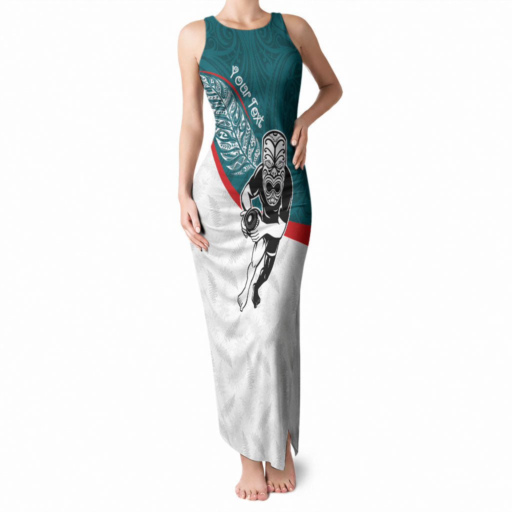 Personalised Aotearoa Lawn Bowls Tank Maxi Dress Maori Warrior and Silver Fern Sporty Style Teal LT03 Women Teal - Polynesian Pride