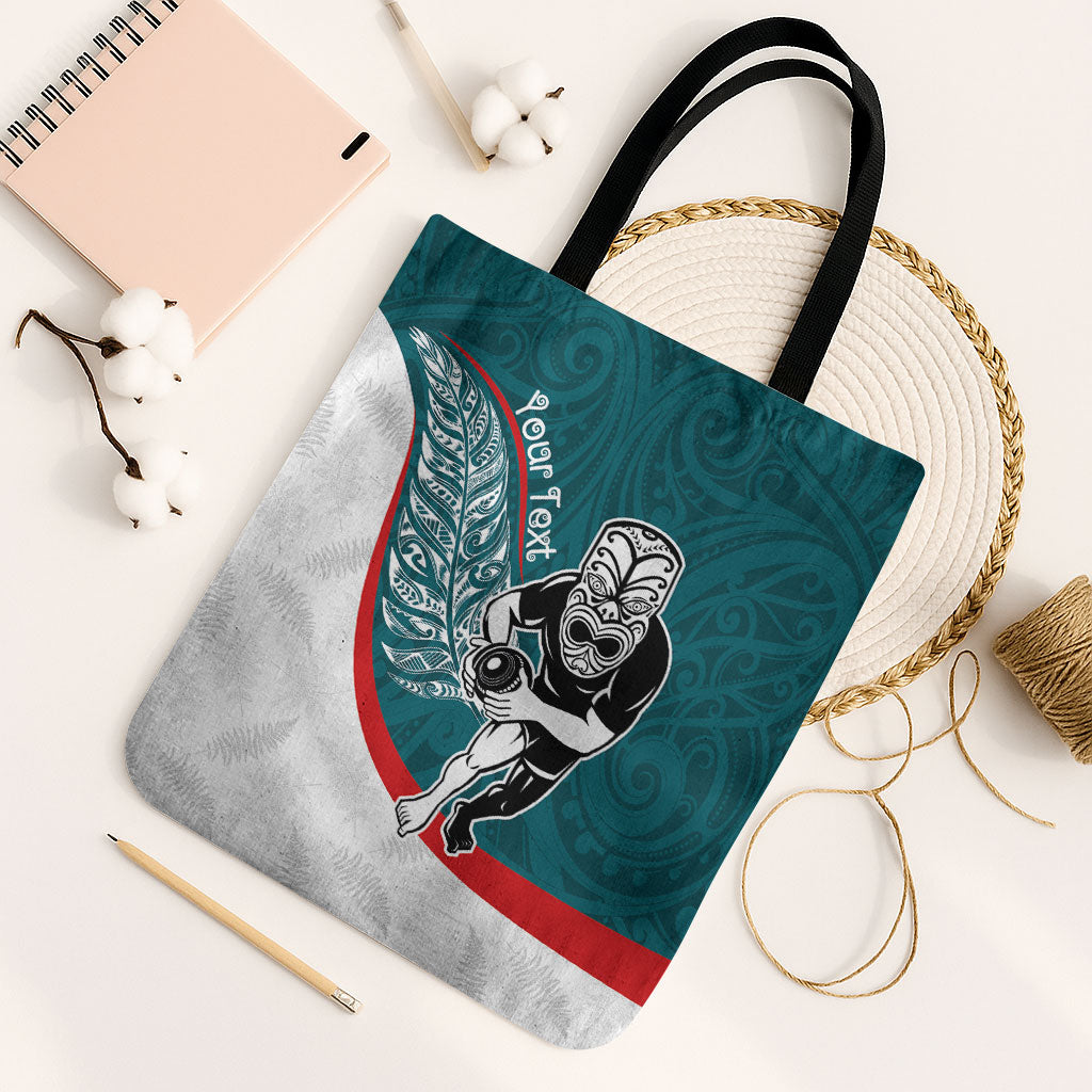 Personalised Aotearoa Lawn Bowls Tote Bag Maori Warrior and Silver Fern Sporty Style Teal LT03 Black Strap One Size Teal - Polynesian Pride
