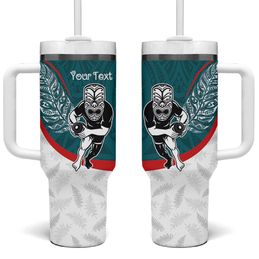 Personalised Aotearoa Lawn Bowls Tumbler With Handle Maori Warrior and Silver Fern Sporty Style Teal