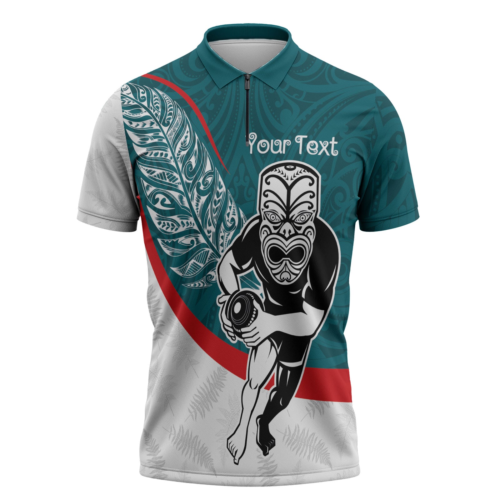 Personalised Aotearoa Lawn Bowls Zipper Polo Shirt Maori Warrior and Silver Fern Sporty Style Teal LT03 Teal - Polynesian Pride
