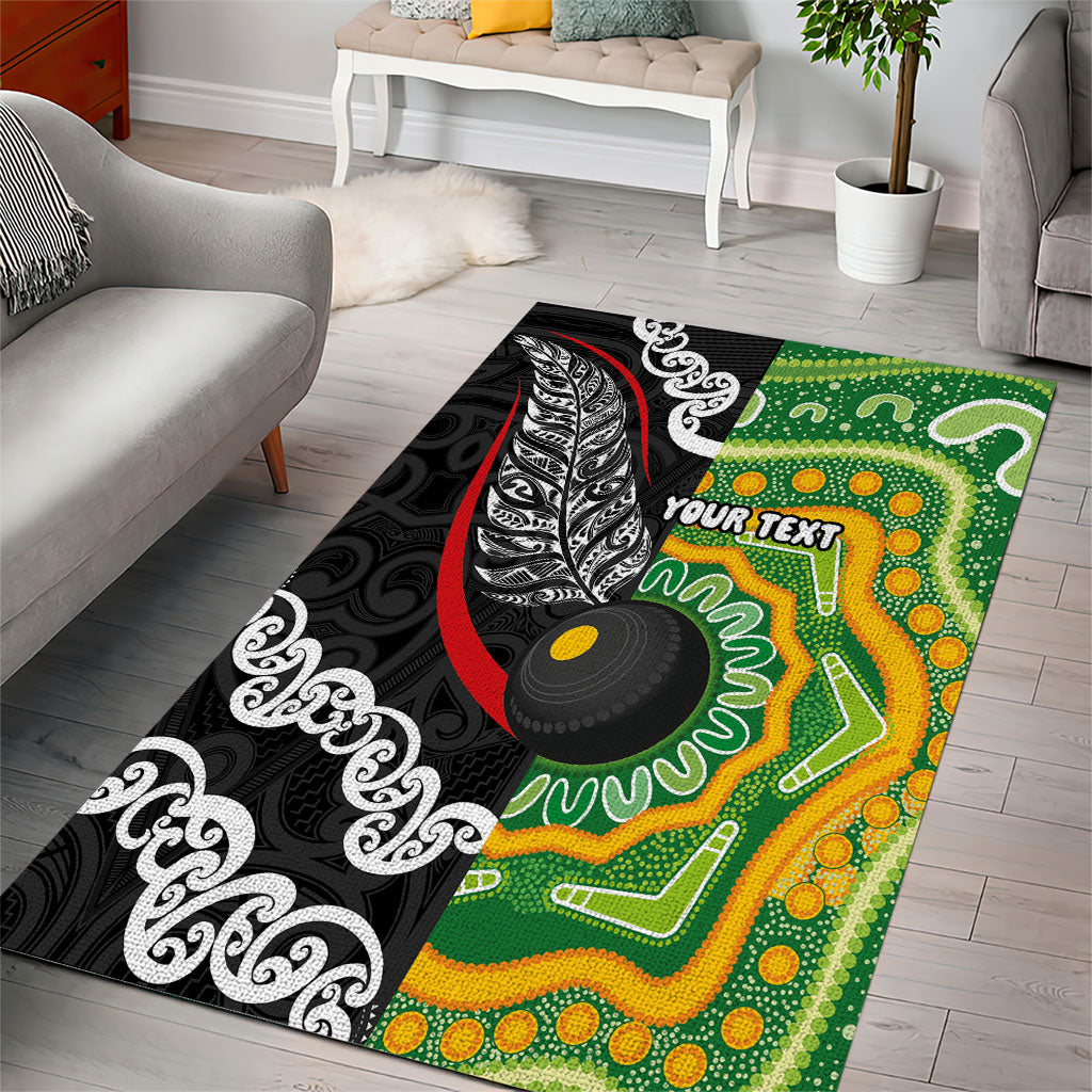 Personalised Aotearoa and Australia Lawn Bowls Area Rug Maori Fern and Aboriginal Pattern LT03 - Polynesian Pride