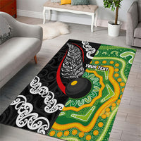 Personalised Aotearoa and Australia Lawn Bowls Area Rug Maori Fern and Aboriginal Pattern LT03 - Polynesian Pride