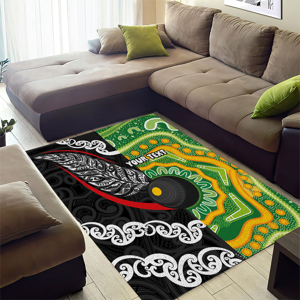 Personalised Aotearoa and Australia Lawn Bowls Area Rug Maori Fern and Aboriginal Pattern LT03 - Polynesian Pride