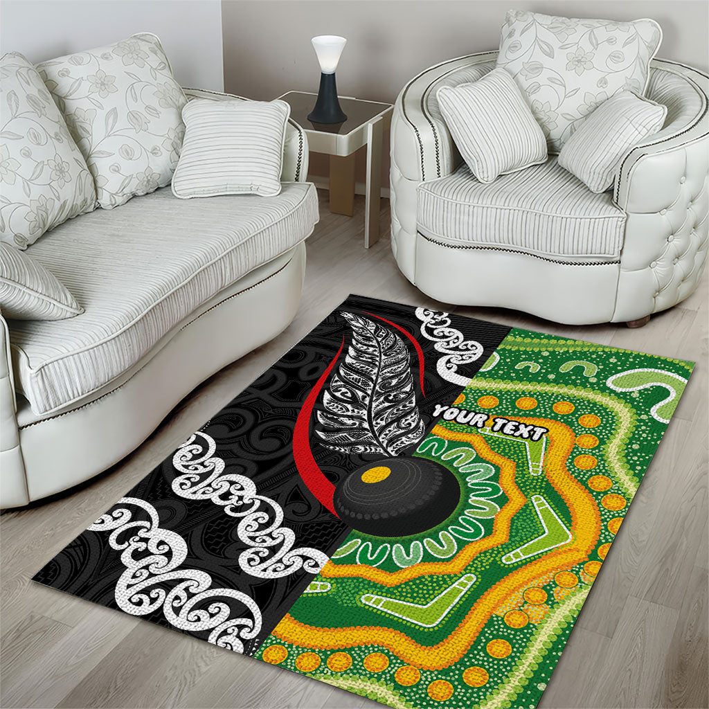 Personalised Aotearoa and Australia Lawn Bowls Area Rug Maori Fern and Aboriginal Pattern LT03 - Polynesian Pride