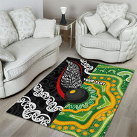 Personalised Aotearoa and Australia Lawn Bowls Area Rug Maori Fern and Aboriginal Pattern LT03 - Polynesian Pride