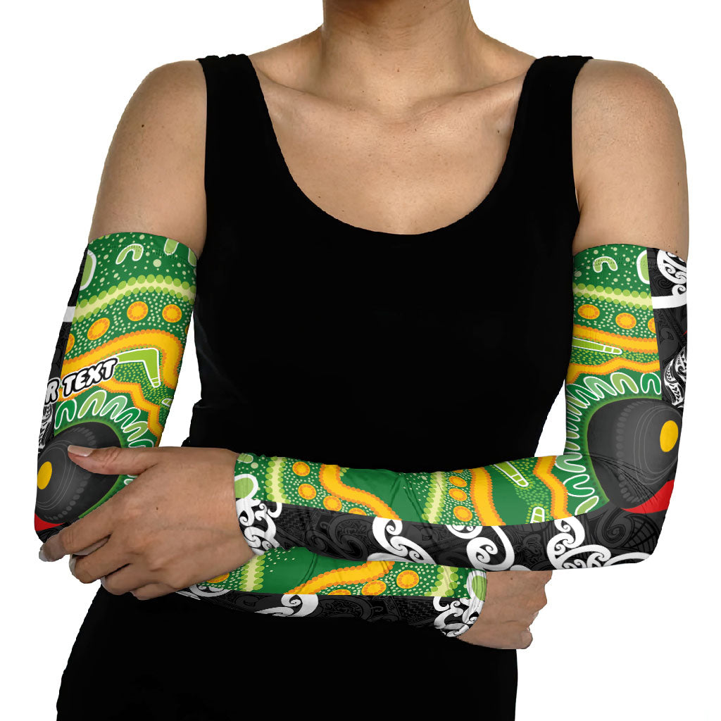 Personalised Aotearoa and Australia Lawn Bowls Arm Sleeves Maori Fern and Aboriginal Pattern