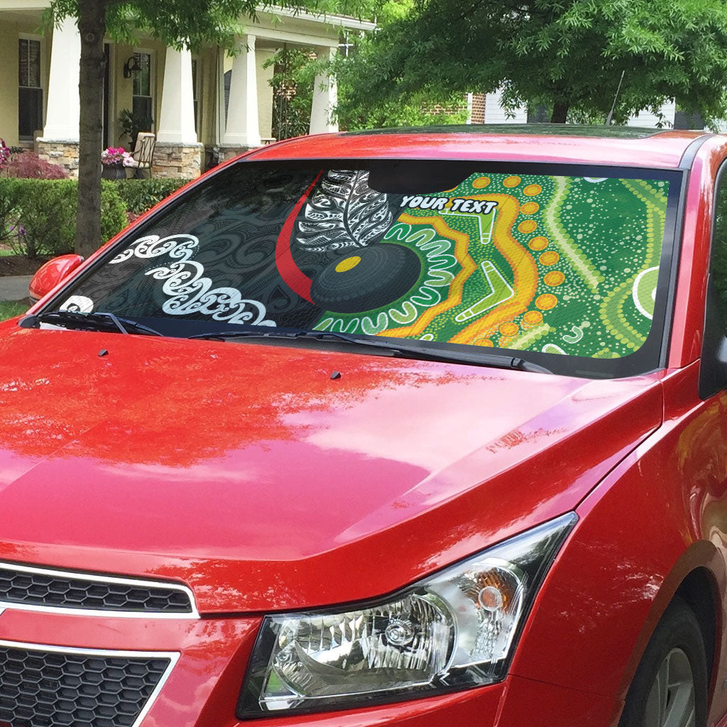 Personalised Aotearoa and Australia Lawn Bowls Auto Sun Shade Maori Fern and Aboriginal Pattern LT03 - Polynesian Pride