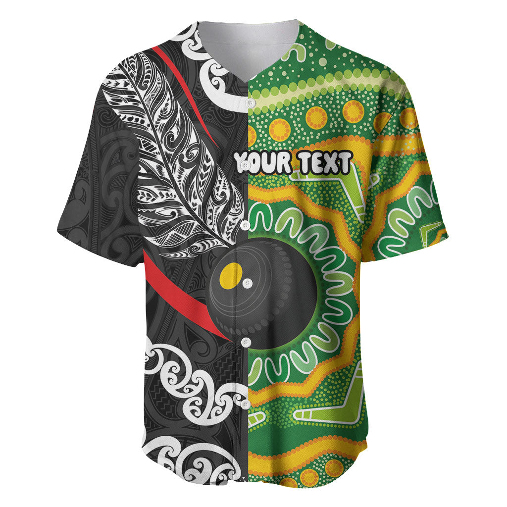 Personalised Aotearoa and Australia Lawn Bowls Baseball Jersey Maori Fern and Aboriginal Pattern LT03 Multicolor - Polynesian Pride
