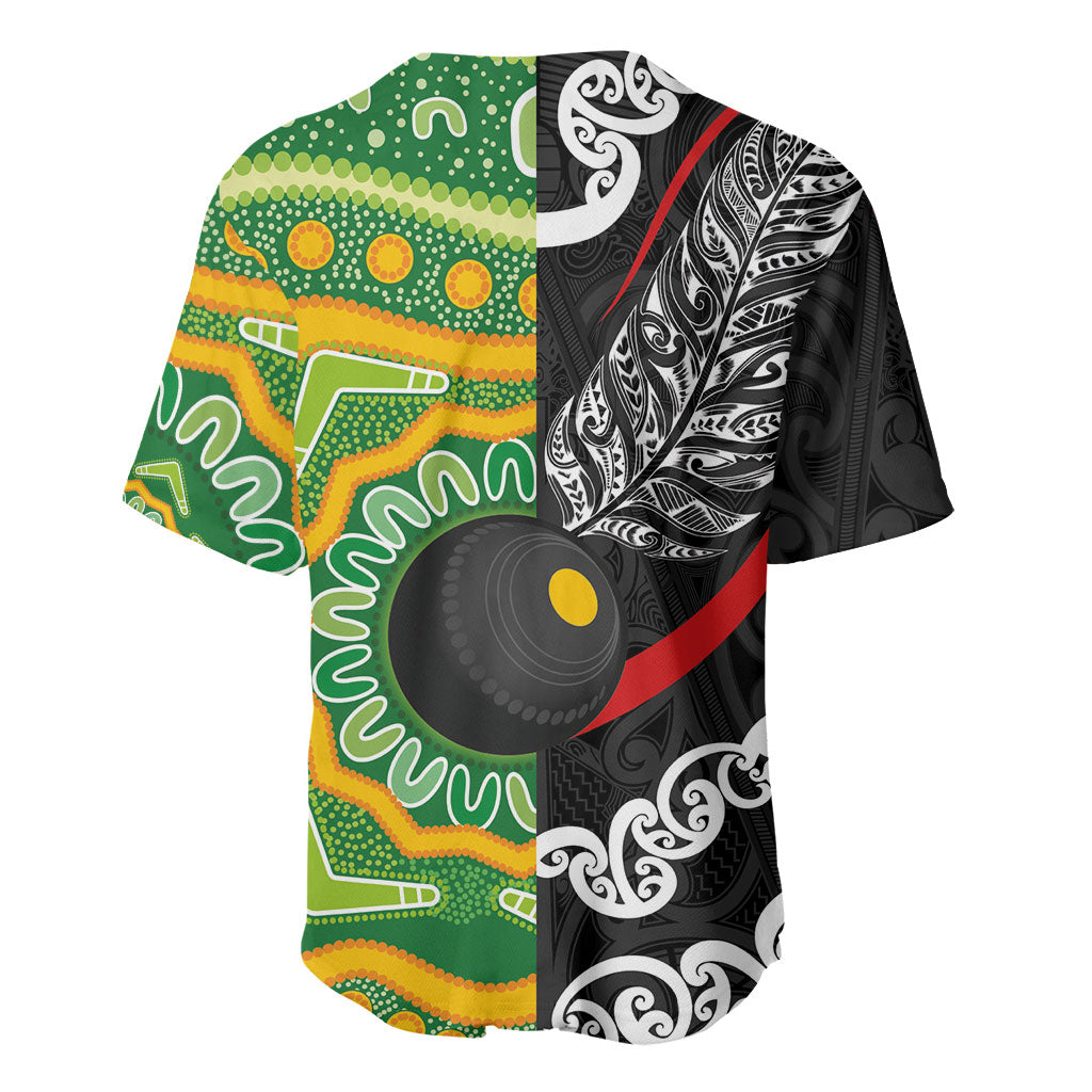 Personalised Aotearoa and Australia Lawn Bowls Baseball Jersey Maori Fern and Aboriginal Pattern LT03 - Polynesian Pride