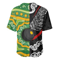 Personalised Aotearoa and Australia Lawn Bowls Baseball Jersey Maori Fern and Aboriginal Pattern LT03 - Polynesian Pride
