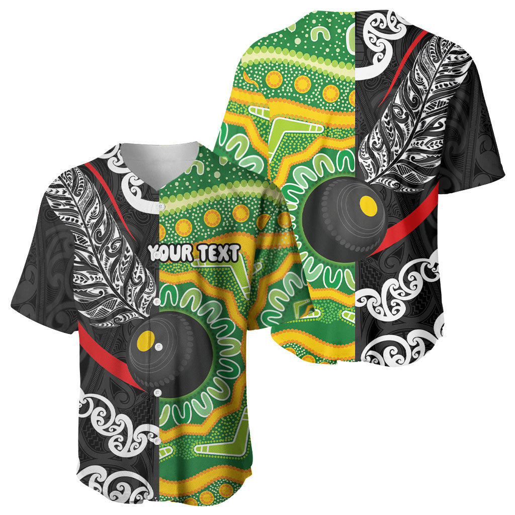Personalised Aotearoa and Australia Lawn Bowls Baseball Jersey Maori Fern and Aboriginal Pattern LT03 - Polynesian Pride