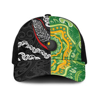 Aotearoa and Australia Lawn Bowls Baseball Net Cap Maori Fern and Aboriginal Pattern LT03 One Size Black Multicolor - Polynesian Pride