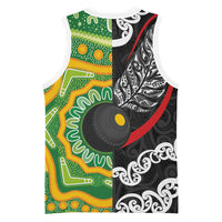 Personalised Aotearoa and Australia Lawn Bowls Basketball Jersey Maori Fern and Aboriginal Pattern LT03 - Polynesian Pride