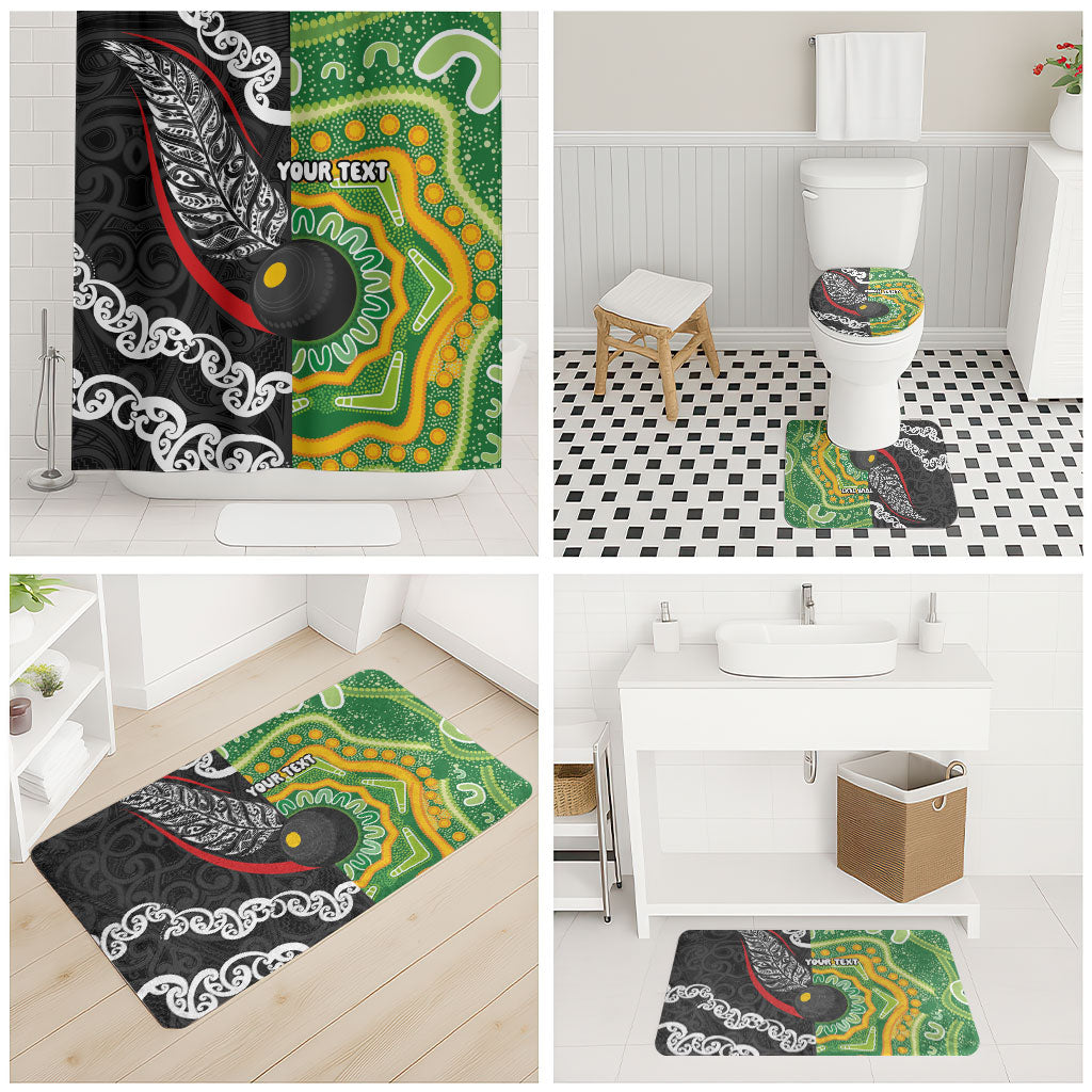 Personalised Aotearoa and Australia Lawn Bowls Bathroom Set Maori Fern and Aboriginal Pattern