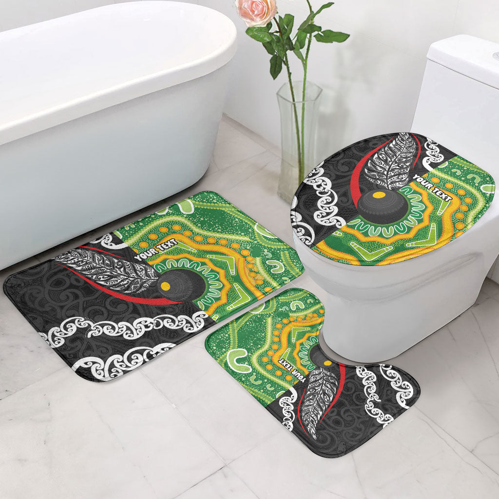 Personalised Aotearoa and Australia Lawn Bowls Bathroom Set Maori Fern and Aboriginal Pattern