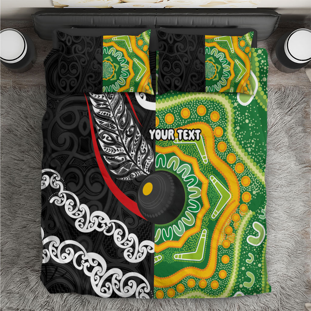 Personalised Aotearoa and Australia Lawn Bowls Bedding Set Maori Fern and Aboriginal Pattern LT03 Multicolor - Polynesian Pride