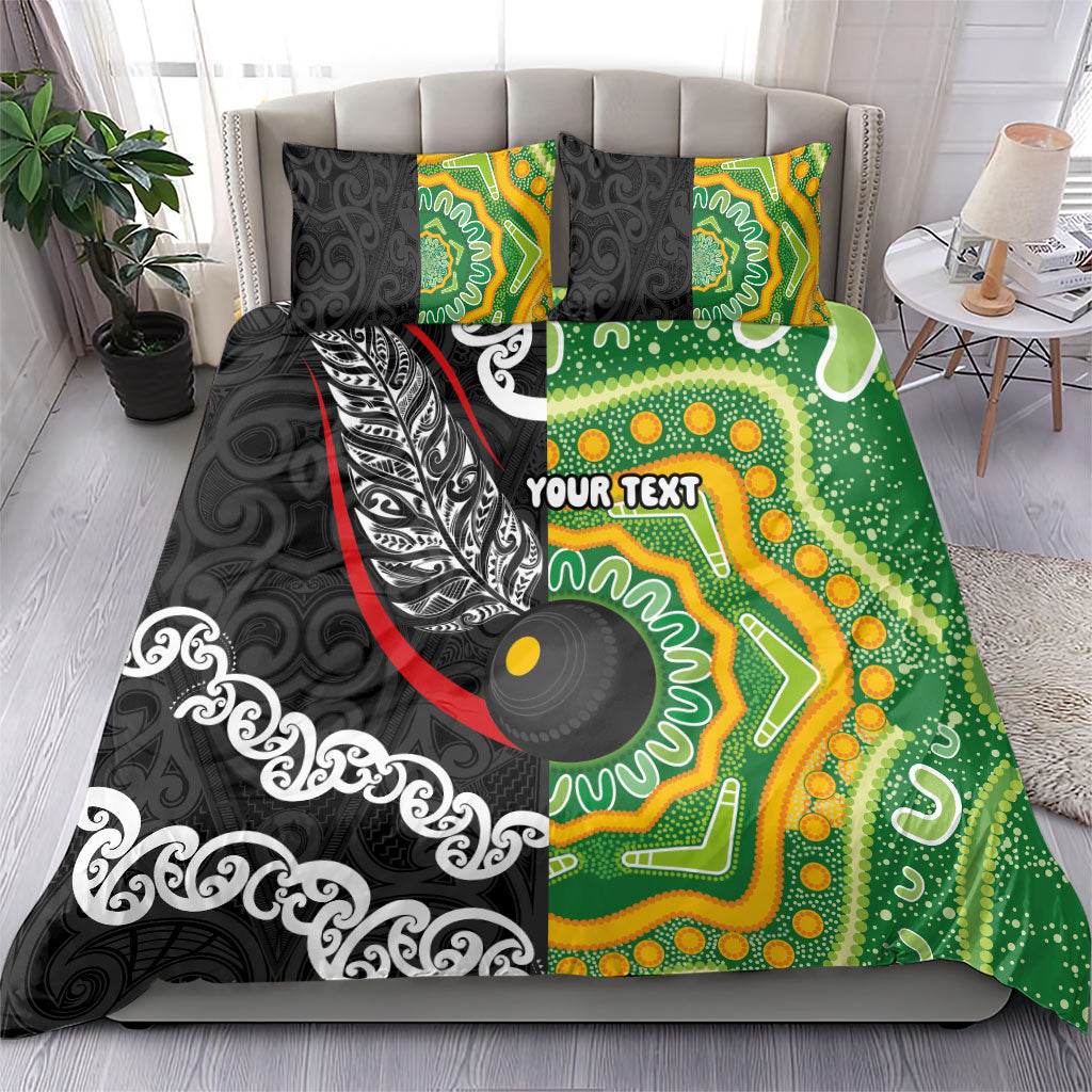 Personalised Aotearoa and Australia Lawn Bowls Bedding Set Maori Fern and Aboriginal Pattern LT03 - Polynesian Pride