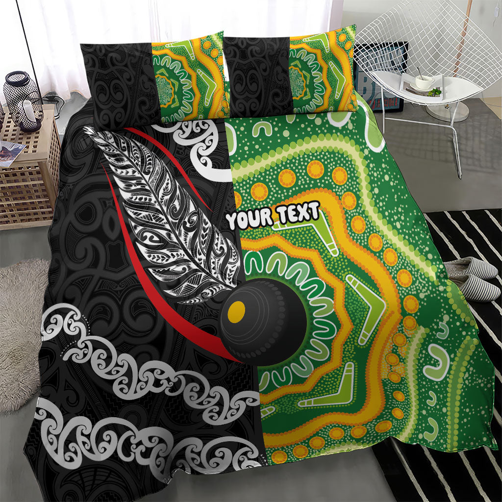 Personalised Aotearoa and Australia Lawn Bowls Bedding Set Maori Fern and Aboriginal Pattern LT03 - Polynesian Pride