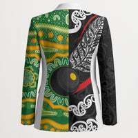 Personalised Aotearoa and Australia Lawn Bowls Blazer Maori Fern and Aboriginal Pattern