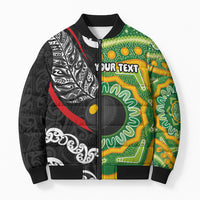 Personalised Aotearoa and Australia Lawn Bowls Bomber Puffer Jacket Maori Fern and Aboriginal Pattern