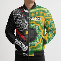 Personalised Aotearoa and Australia Lawn Bowls Bomber Puffer Jacket Maori Fern and Aboriginal Pattern