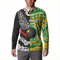 Personalised Aotearoa and Australia Lawn Bowls Button Sweatshirt Maori Fern and Aboriginal Pattern LT03 - Polynesian Pride