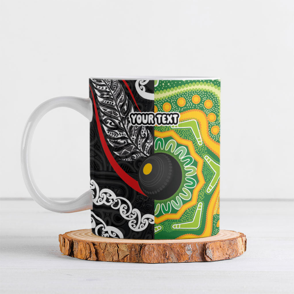Personalised Aotearoa and Australia Lawn Bowls Ceramic Mug Maori Fern and Aboriginal Pattern LT03 Multicolor - Polynesian Pride