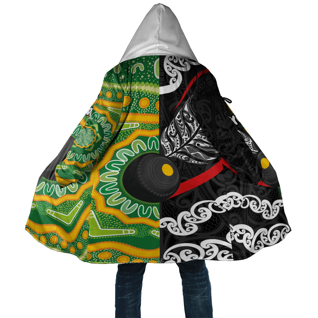 Personalised Aotearoa and Australia Lawn Bowls Cloak Maori Fern and Aboriginal Pattern