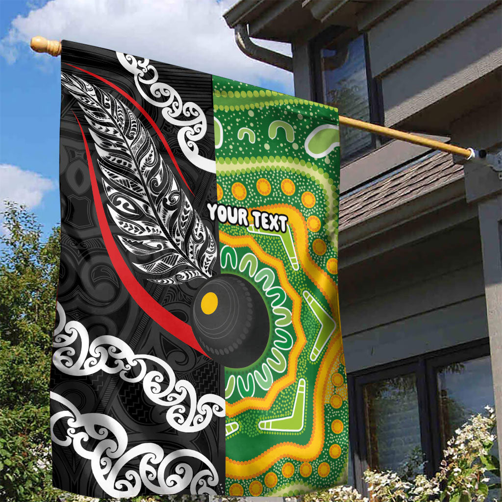 Personalised Aotearoa and Australia Lawn Bowls Garden Flag Maori Fern and Aboriginal Pattern LT03 - Polynesian Pride