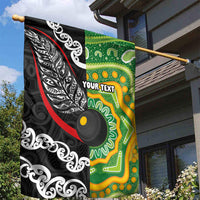 Personalised Aotearoa and Australia Lawn Bowls Garden Flag Maori Fern and Aboriginal Pattern LT03 - Polynesian Pride
