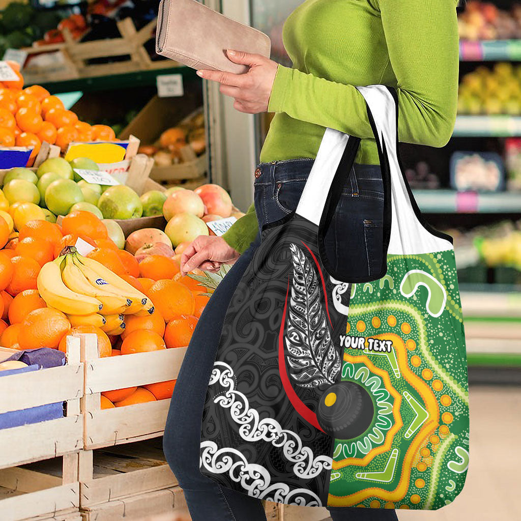 Personalised Aotearoa and Australia Lawn Bowls Grocery Bag Maori Fern and Aboriginal Pattern LT03 - Polynesian Pride