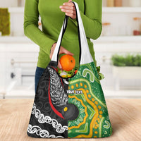 Personalised Aotearoa and Australia Lawn Bowls Grocery Bag Maori Fern and Aboriginal Pattern LT03 - Polynesian Pride