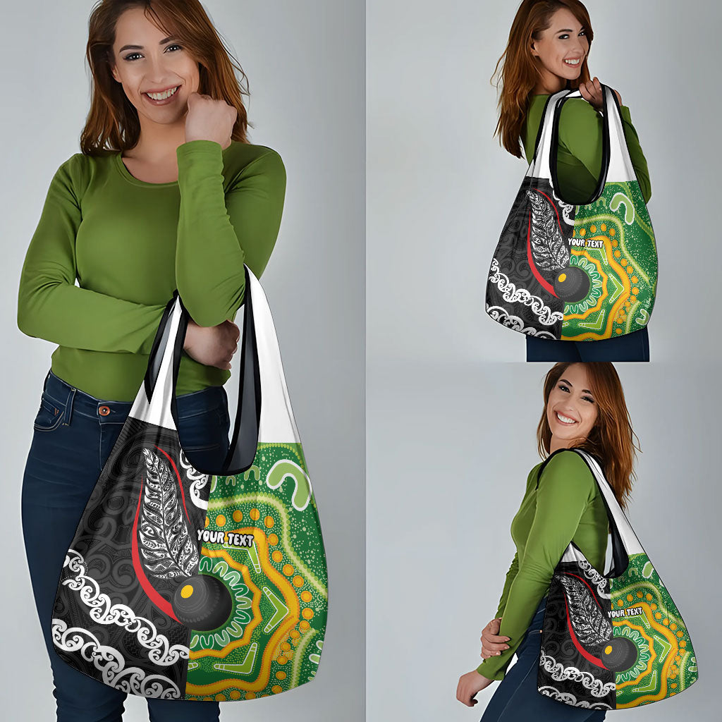 Personalised Aotearoa and Australia Lawn Bowls Grocery Bag Maori Fern and Aboriginal Pattern LT03 - Polynesian Pride