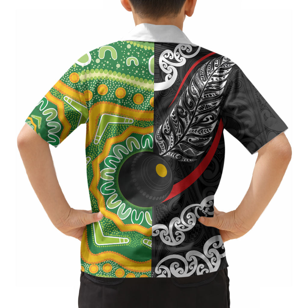 Personalised Aotearoa and Australia Lawn Bowls Hawaiian Shirt Maori Fern and Aboriginal Pattern LT03 - Polynesian Pride